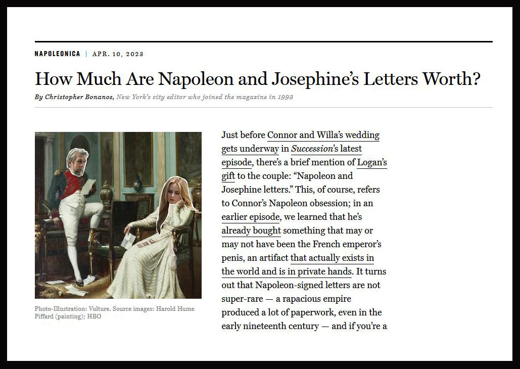 Vulture / NY Magazine Interviews John Reznikoff about Napoleon & Josephine Letters