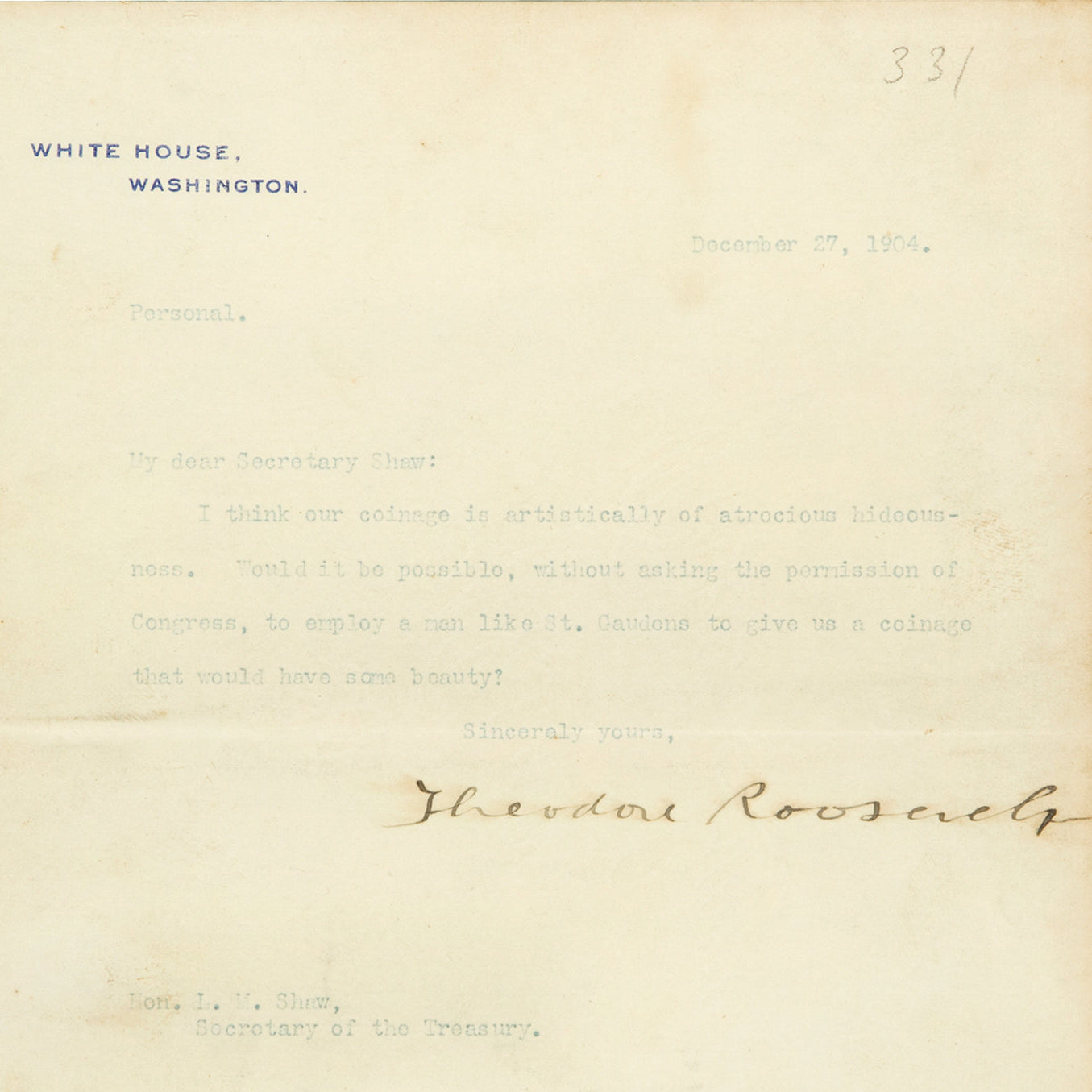 John Reznikoff Evaluates a Recently Discovered Letter Signed by President Teddy Roosevelt; Explosive in Content, this Letter is Sometimes Called the Redesign 'Genesis Letter'